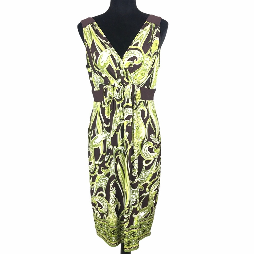 B. Calm Sleeveless Green and Brown Dress Size 10